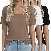 Neer 3 Pack Women's Scoop Neck Short Sleeve Tops Loose Fit Basic Casual T Shirts Lounge Layer Tees Summer