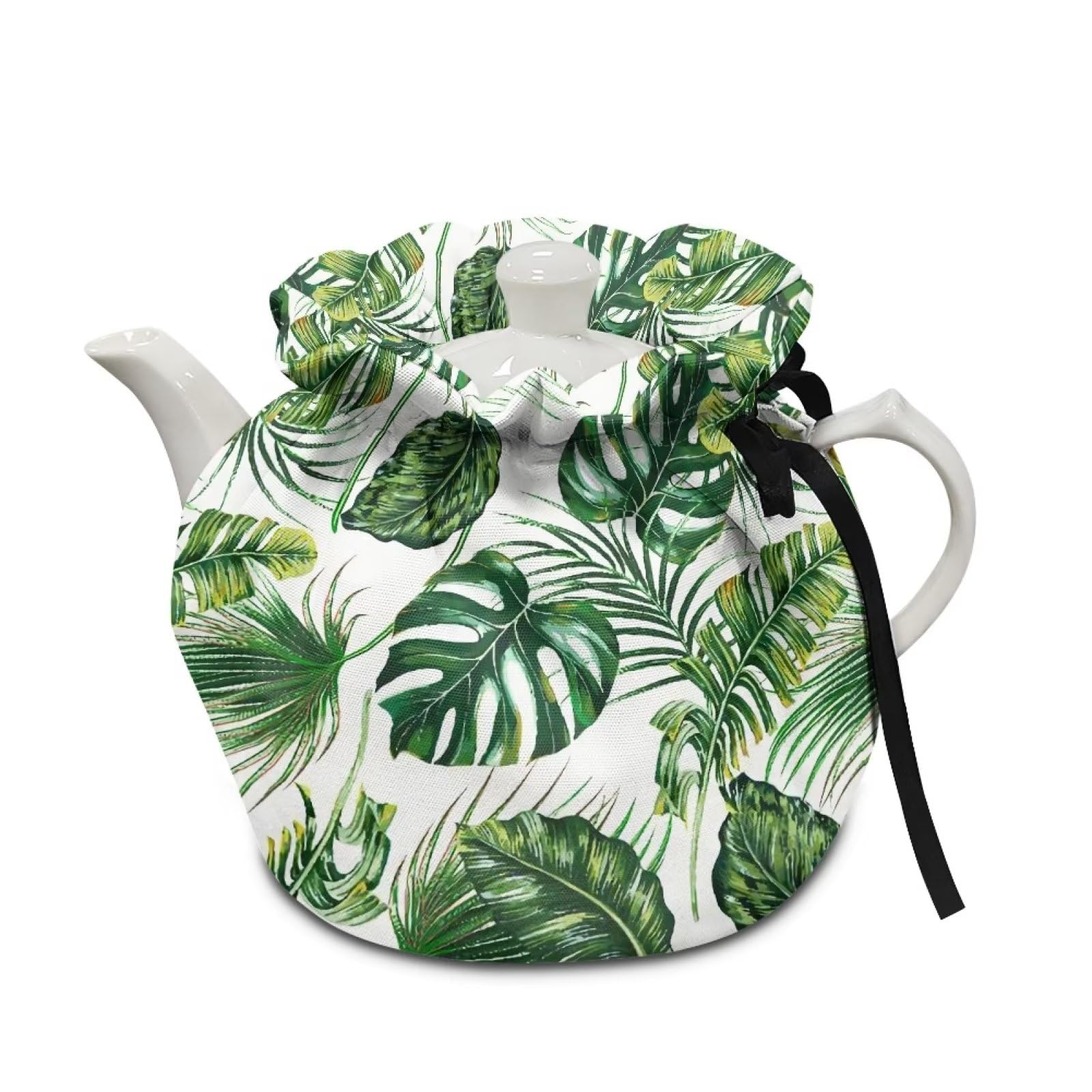 Poceacles Green Palm Leaf Print Tea Pot Cosy Insulated and Keep Warm, Tea Cosies Heat Resistance Strain Resistance Coffee Pot Dust Cover Portable Protector Cover for Teapot