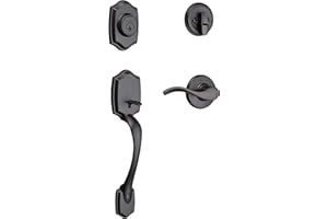 Weiser Matte Black Front Door Lock and Handle Set, Brentwood Deadbolt Lock and Handleset with Reversible Belmont Interior Doo