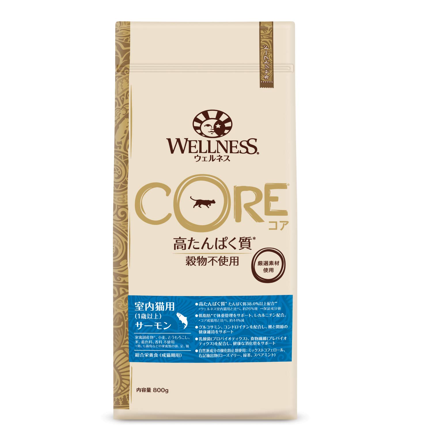 ウェルネスコア(穀物不使用 グレインフリー・高たんぱく質)室内猫用(1歳以上)サーモン800g商品画像