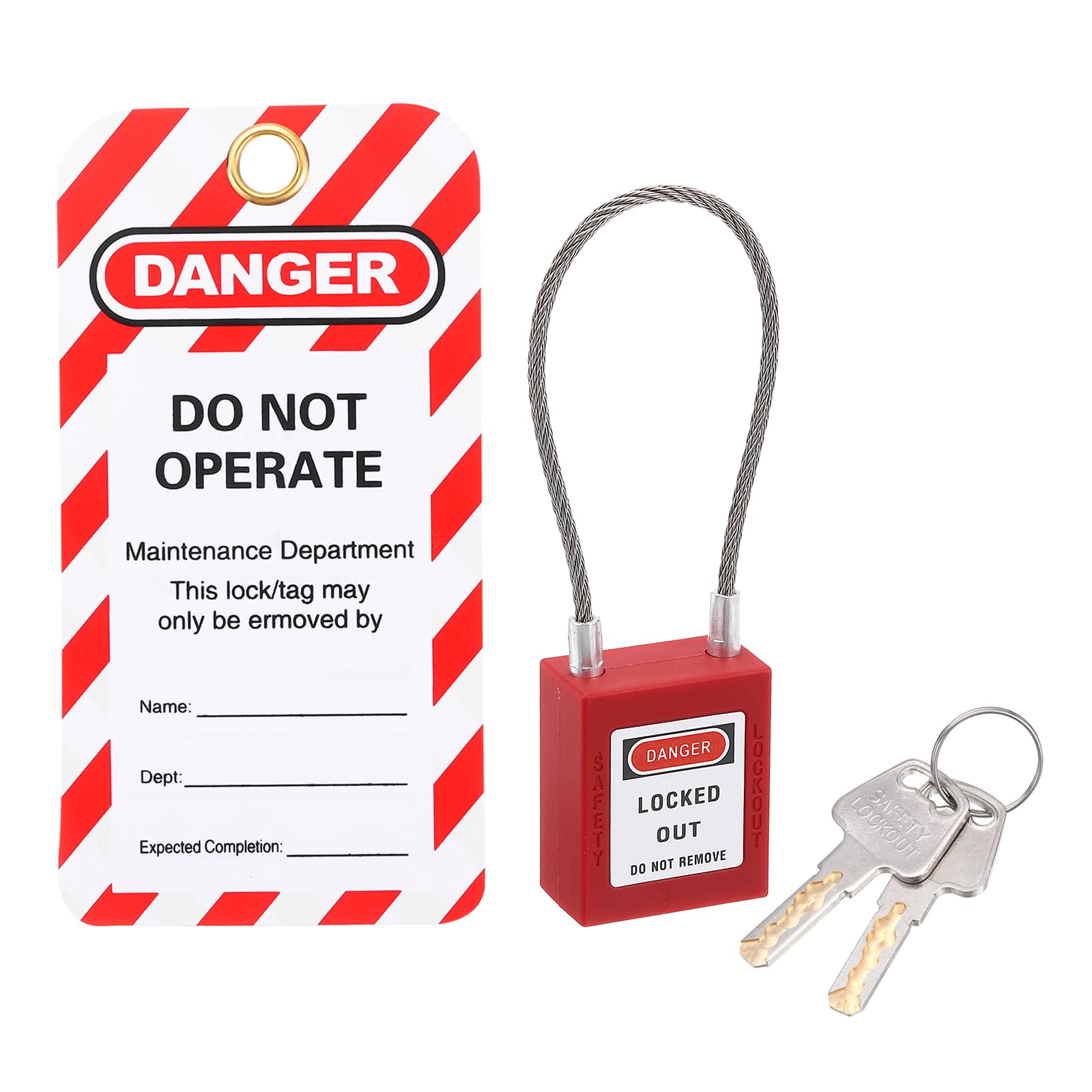 PATIKIL Lockout Tagout Locks with Key, Loto Locks Safety Padlock Lockout Locks Keyed Different with Lockout Tag for Valves Stations and Devices Style 2, Red