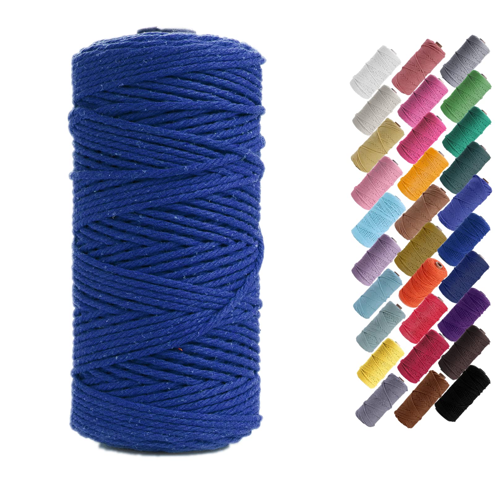 Binwat 3mm x 100m Natural Cotton Cord Yarn Macrame Rope Cord for Wall Hangings, Plant Hangers, DIY Crafts, Home Decorations, Gift Wrapping (Blue)