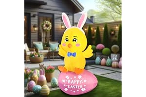 FARONZE Easter Inflatable Chick On Egg Happy Easter Blow up Outdoor Decoration with LED Lights, Yard Garden Lawn Outdoor Decoration Front Door Holiday Decor (5Ft Chick Sits on Egg)