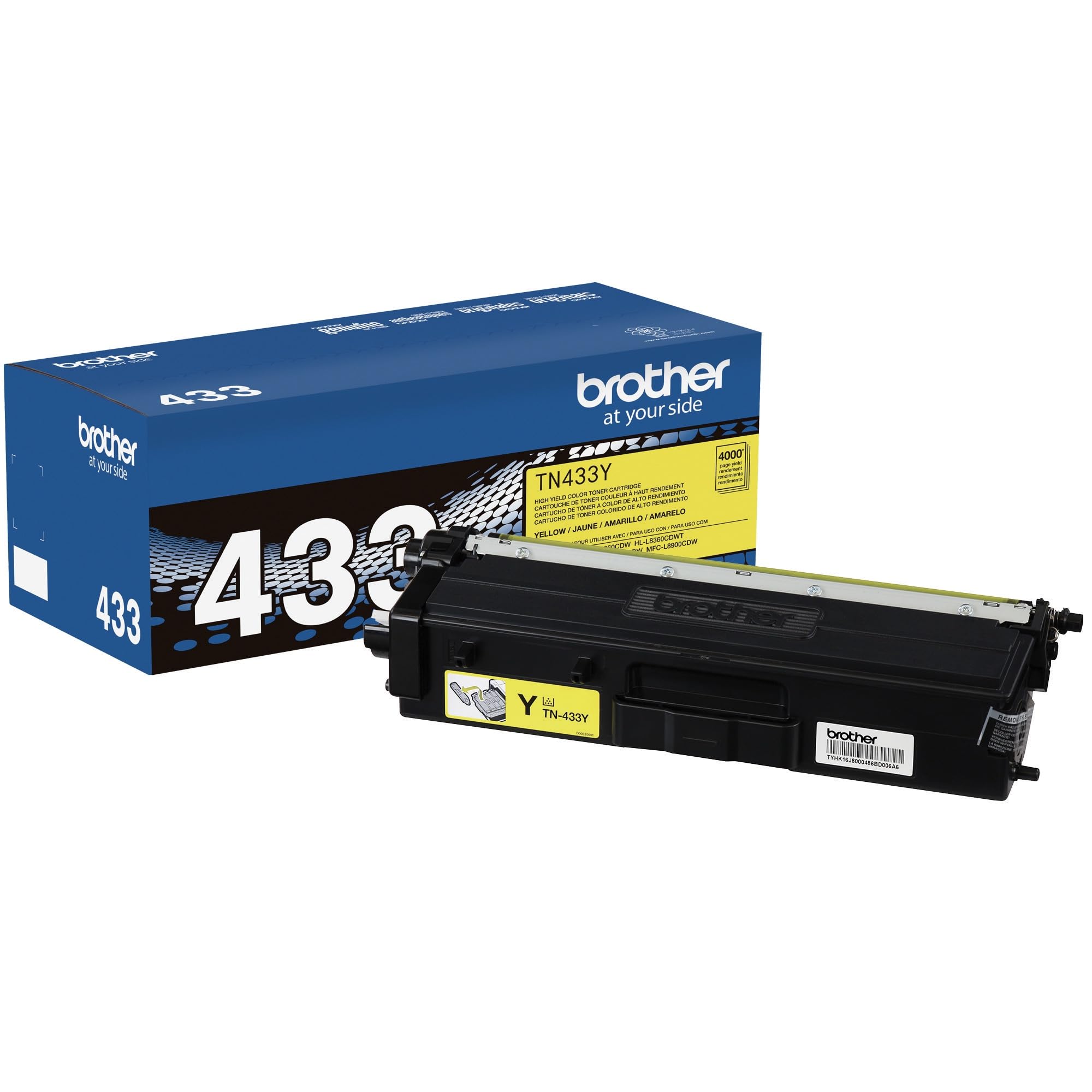 Brother Genuine High Yield Toner Cartridge, TN433Y, Replacement Yellow Toner, Page Yield Up to 4,000 Pages, Amazon Dash Replenishment Cartridge, TN433