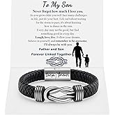 Infinity Knot Leather Bracelet Forever Linked Together Bracelet Birthday Christmas Anniversary Bracelet Idea Mens Braided Cuff 7.8/8.5/9 Inches Bracelet for Man Son Husband Boyfriend Brother Grandson