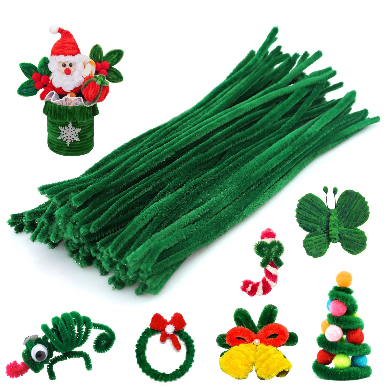 100 Pieces Dark Green Chenille Stems, Flexible Pipe Cleaners 30cm × 6mm for DIY, Arts and Crafts Project Decoration