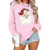 Christmas Sweatshirts for Women Retro Santa Claus Graphic Long Sleeve Shirt Xmas Pullover Tops