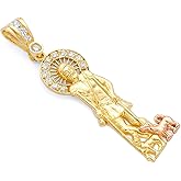 14k REAL Two Tone Gold CZ Religious Saint Lazaro Charm Pendant