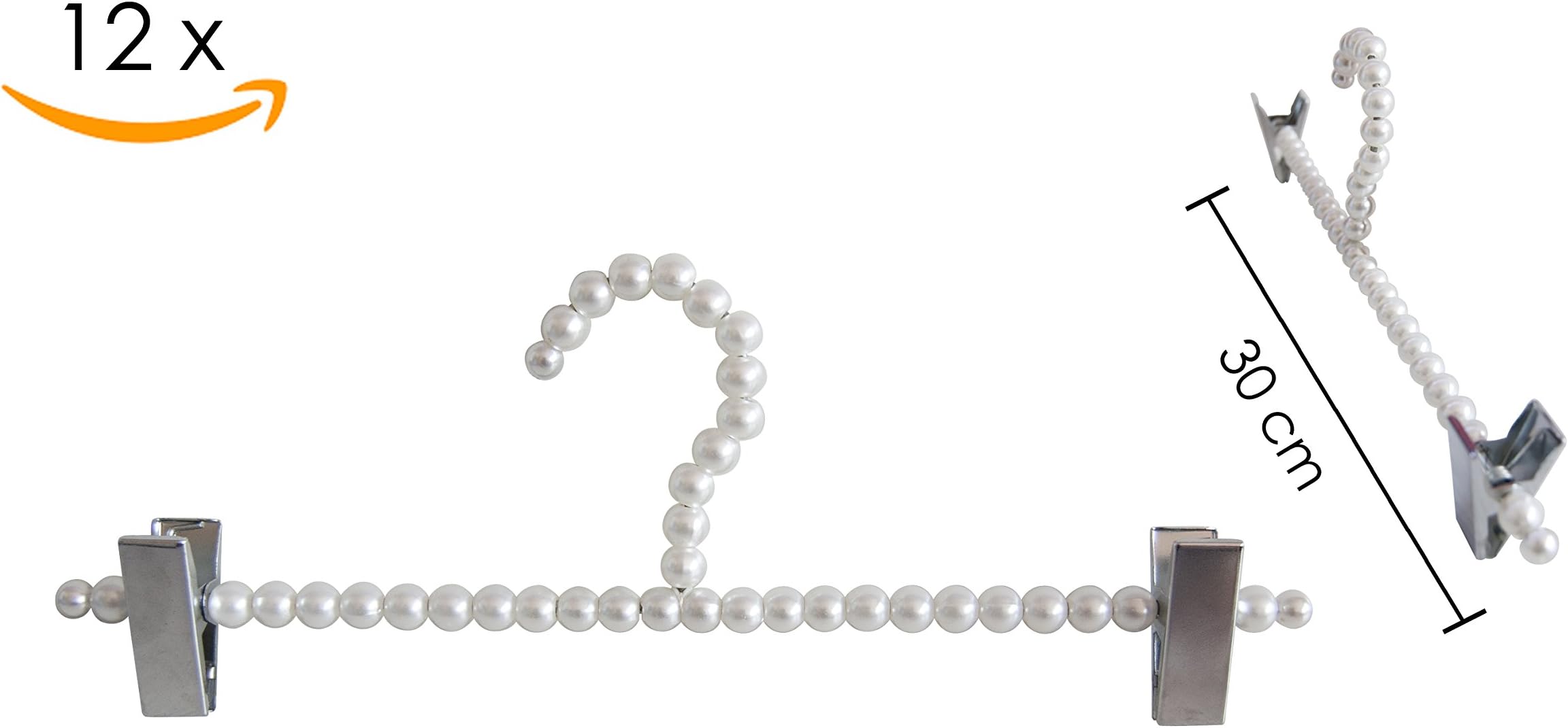 HDW - WHITE PEARLS HANGERS (BABY HANGER WITH CLIPS IN WHITE PEARLS CM 30) PCS 12