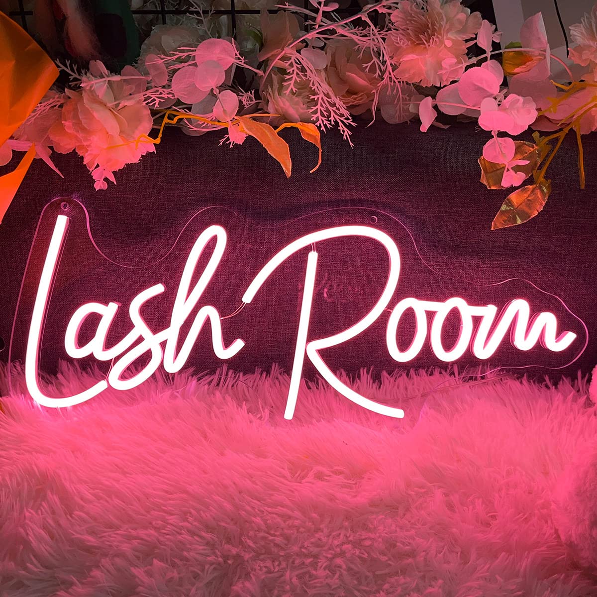Photo 1 of Lash Room Neon Sign For Spa Beauty Room Nail Brows Lashed Salon Studio LED Wall Art Decor For Business Stores Logo Barber Shops Led Word Indoor Custom Neon Lights 5V USB Powered Peach Pink 40×14.55cm