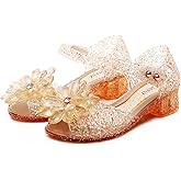 TANDEFLY Flower Pairing Girls Princess Jelly Flats - Sparkly Dress Up Sandals for Cosplay & Parties | Lightweight Ballet Heels for Kids Ages 3-8