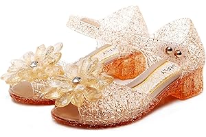 TANDEFLY Flower Pairing Girls Princess Jelly Flats - Sparkly Dress Up Sandals for Cosplay & Parties | Lightweight Ballet Heels for Kids Ages 3-8