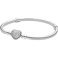 PANDORA Moments Sparkling Heart Clasp Snake Chain Bracelet