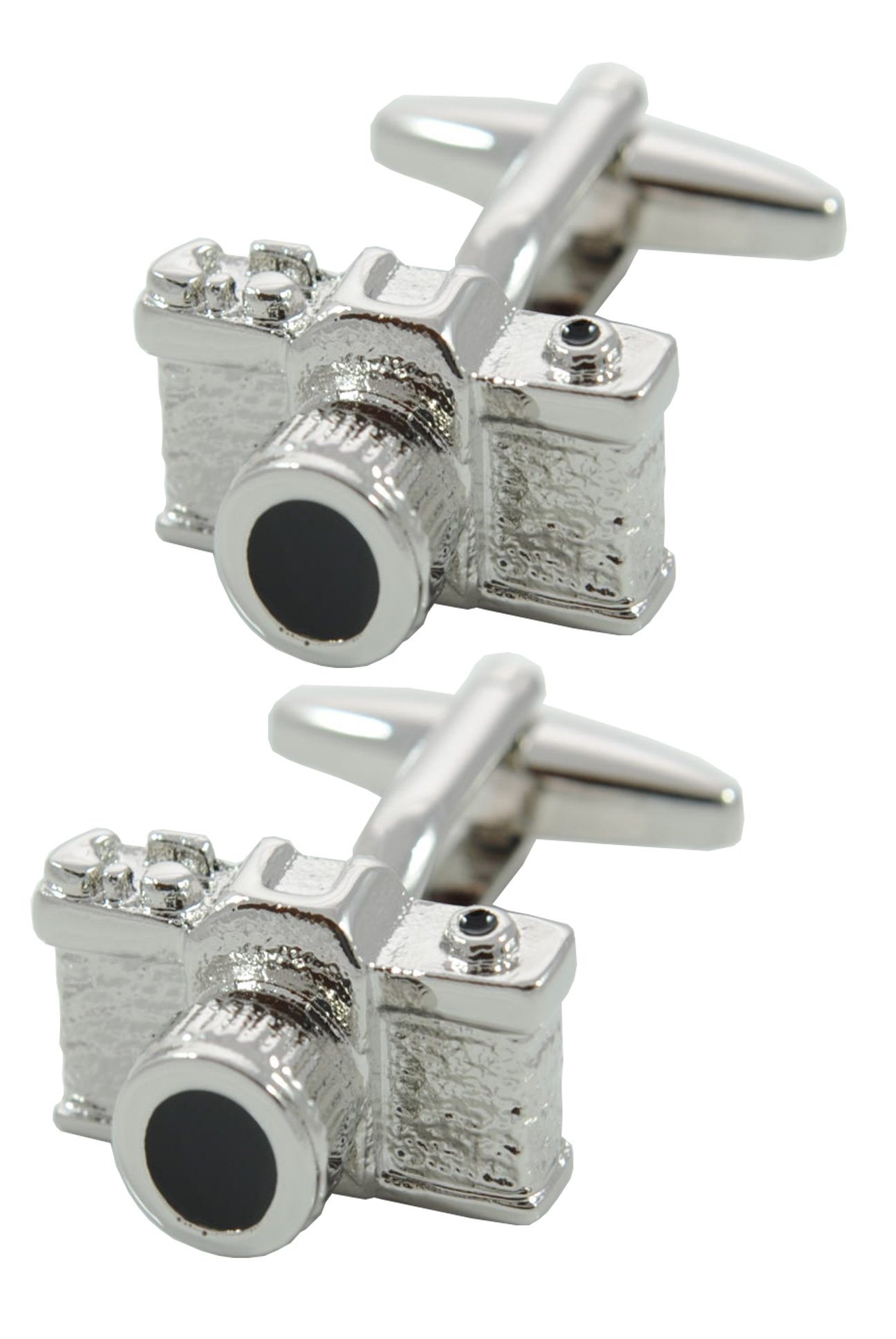 Cufflinks for Men + Presentation Box - Camera - SLR Camera - Solid Brass Metal - Perfect For Photography Lovers - Reflex Photo Film Shutter - Silver Colour - One Pair