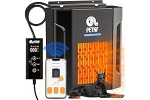 PETNF Dog House Heater with Thermostat & App Remote Control, 300W Safe Heater for Dog Houses Outdoor with Adjustable Temp &Timer& 6FT Anti Chew Cord, Outdoor Pet Heater for Most Dog House, Easy to Install