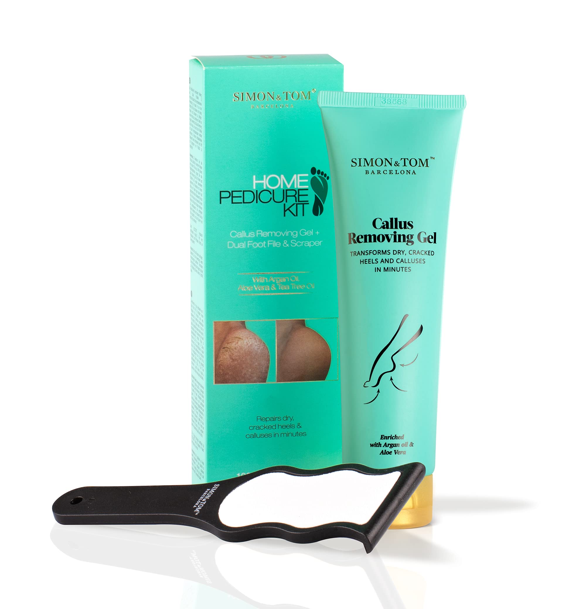 Simon&Tom Callus Remover - Exfoliating Peeling Gel 100 ml - Removes hardness and improves cracked heels - With Aloe Vera and Organic Argan Oil - Free of Parabens - Includes Nail File - Made in Spain