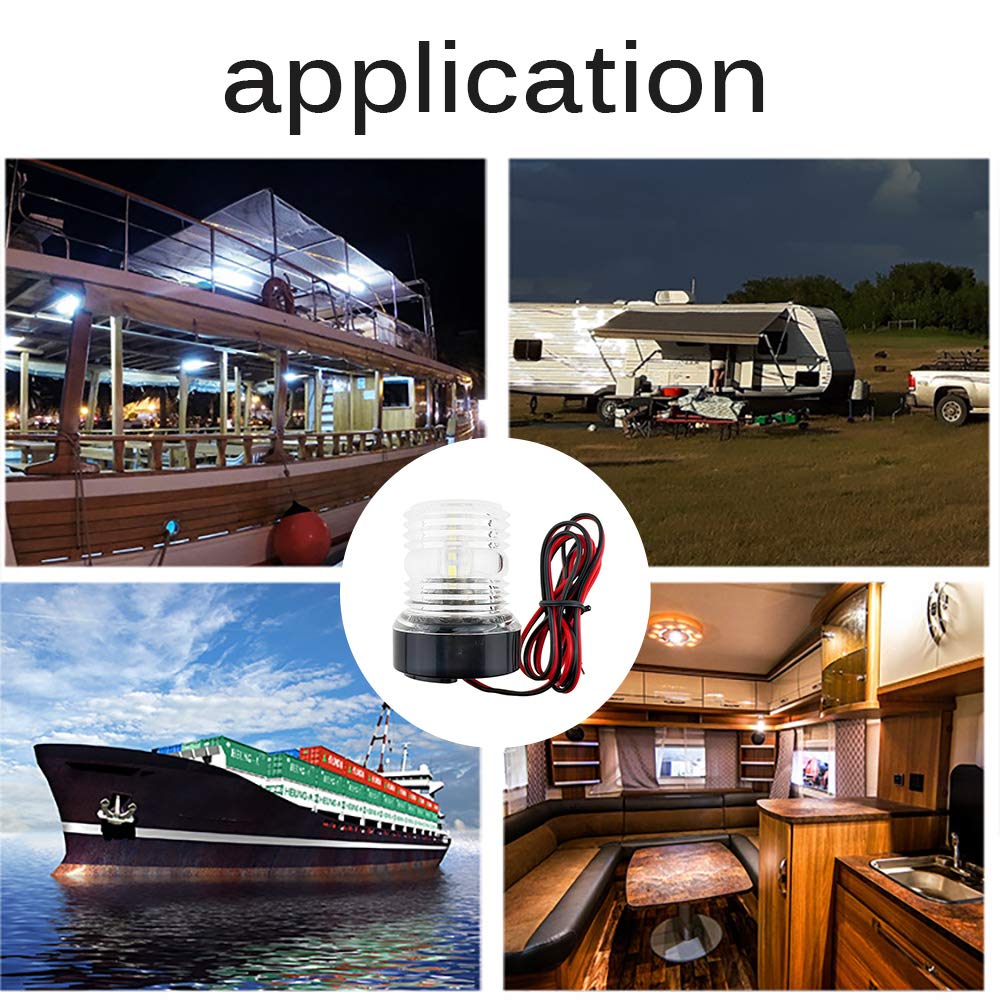 ONEVER Marine Boat Yacht Light 12V Round 360 Degree White LED Anchor Navigation Light Sports