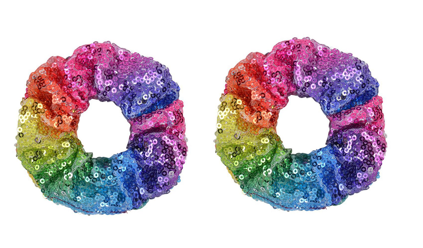 ZOONAI Women Teen Girls Sequins Satin Scrunchies Hair Accessories Elastic Sparkly Hair Ponytail Holder Hair Tie - Set of 2 (Rainbow)