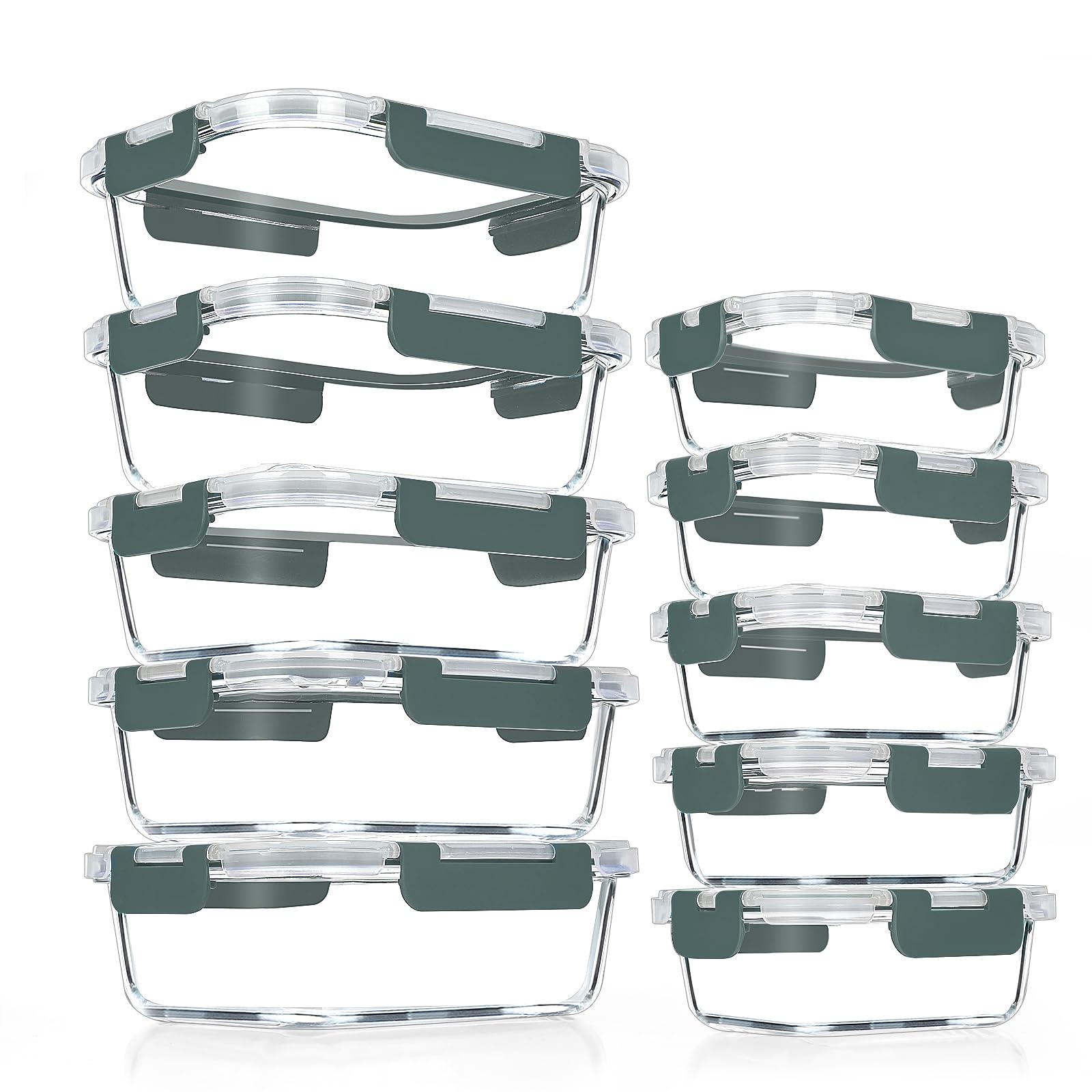 Photo 1 of VERONES 10 Pack Glass Meal Prep Containers, Airtight Glass Lunch Containers, Stackable Glass Food Storage Containers Set with Lids,Exclusive of BPA,for Microwave, Oven, Freezer & Dishwasher,Grey