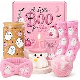 Pink Halloween Boo Basket Stuffers Gift Set for Women Including Glass Cup | Glass Cup, Halloween Gifts, Girls