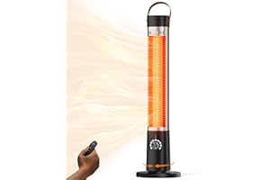 AEROZY Patio Heater for Outdoor Use, Infrared Electric Outdoor Heater, 1500W Instant Heating, 60-Degree Oscillation, 9 Heat Levels, 9H Timer, Remote, for Garage, Backyard, Large Room, Indoor, 32.2", Black