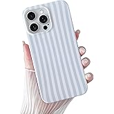 Yeddabox for iPhone 16 Pro Case Cute Striped Phone Case Soft TPU Slim Shockproof Phone Cover for Women Girls, Blue and White