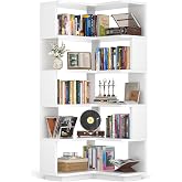 Armocity Corner Book Shelf, 6-Shelf L Shaped Corner Bookshelf with Baffle | 90 Degree Bookcase Freestanding Display Shelf Stand for Small Spaces, Home Office, Bedroom, Living Room, Kitchen, White