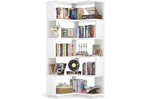 Armocity Corner Book Shelf - 6 Tier Corner Bookshelf Etagere Bookcase with Baffle, Freestanding L Shaped Display Shelf Stand for Home Office, Living Room, Bedroom, Kitchen, White