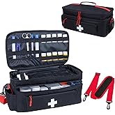 ALSLEA First Aid Bag Empty Large Medical Bag with Shoulder Strap 16”x 9.5” x 7” Medicine Organizer Travel First Aid kit Emergency Supplies Storage Bag for Car, Home, Office, Outdoor (Black)