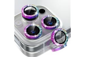Choiche Compatible for iPhone 16 Pro/iPhone 16 Pro Max Camera Lens Protector Bling, 9H Tempered Glass Camera Cover Screen Protector Metal Ring Decoration Accessories (Glitter-Colorful)