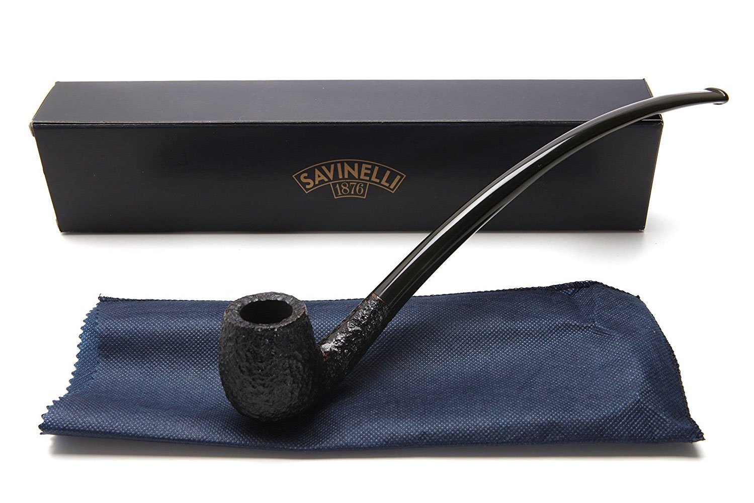 Savinelli Italian Tobacco Smoking Pipes, Churchwarden Rusticated Black