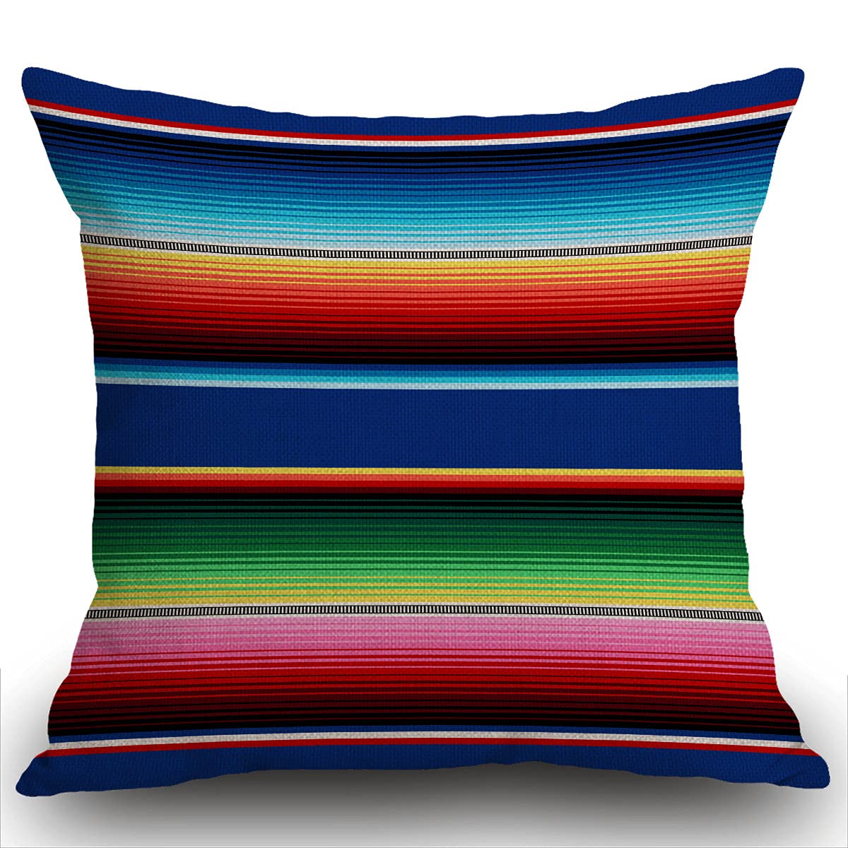 Smooffly Mexican Colorful Cushion Cover, Stripes Pattern Party Decor Ethnic Mexican Fabric Square 18 x 18 Inches Decorative Throw Pillow Cover Cotton Linen for Sofa Bedroom Car, Yellow