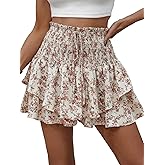 MATEAM Floral Skorts for Woman Ruffle Mini Skirt with Shorts Underneath Causal Summer Boho Outfits