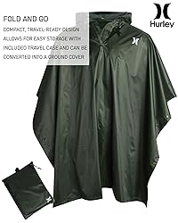 Hurley Adult Unisex Rain Poncho – Packable Hooded