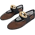 DOEYG Mesh Ballet Flats for Women Buckle Strap Comfy Casual Office Fishnet Ballerina Flat Shoes
