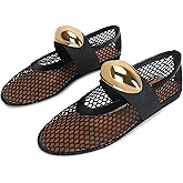 DOEYG Mesh Ballet Flats for Women Buckle Strap Comfy Casual Office Fishnet Ballerina Flat Shoes