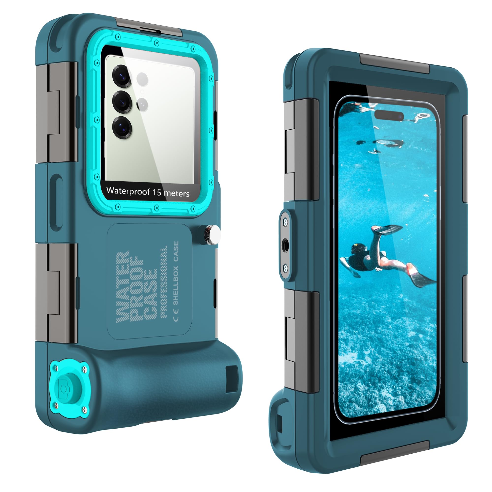 Photo 1 of yopuendi Diving Phone Case Compatible with Samsung Galaxy S25/S24/S23/S22 All Series, Android Dive Shell (Phone Volume Button on The Right), Universal Professional Snorkeling Waterproof Cover, Teal
