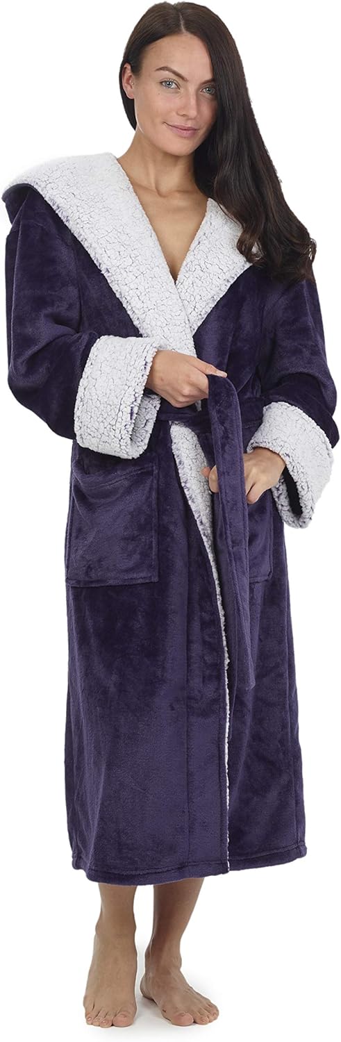 Idee Cadeau Femme Fille Ado Citycomfort Peignoir Femme Peignoir De Bain Spa Epais Absorbant Sortie De Bain Robe De Chambre Femme Polaire Super Douce A Capuche Tenues De Nuit Lingerie Et Sous Vetements