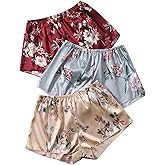 OYOANGLE Women's 3 Pieces Floral Print Satin Sleep Pajama Shorts Loungewear Shorts