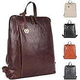 VILENCA HOLLAND 14.5 Inch Genuine Leather Backpack for Women and Men, Brown Leather Backpack with Adjustable Shoulder Strap