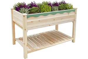 RUNSHED 48x24x30in Raised Garden Bed, Elevated Wood Planter Box w/Storage Shelf, Protective Liner- Natural
