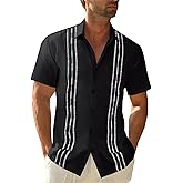 GRMNSG Mens Linen Guayabera Shirts Short Sleeve Summer Beach Casual Cuban Shirt