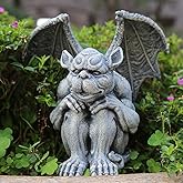 OwMell Gargoyle Statue Outdoor Garden Decor, Guardian Sculpture Figurine 7" | Goth Garden Decor, Gothic Outdoor Decor Ornament for Patio Yard Lawn, Resin, Gifts for Gargoyle Collector Halloween