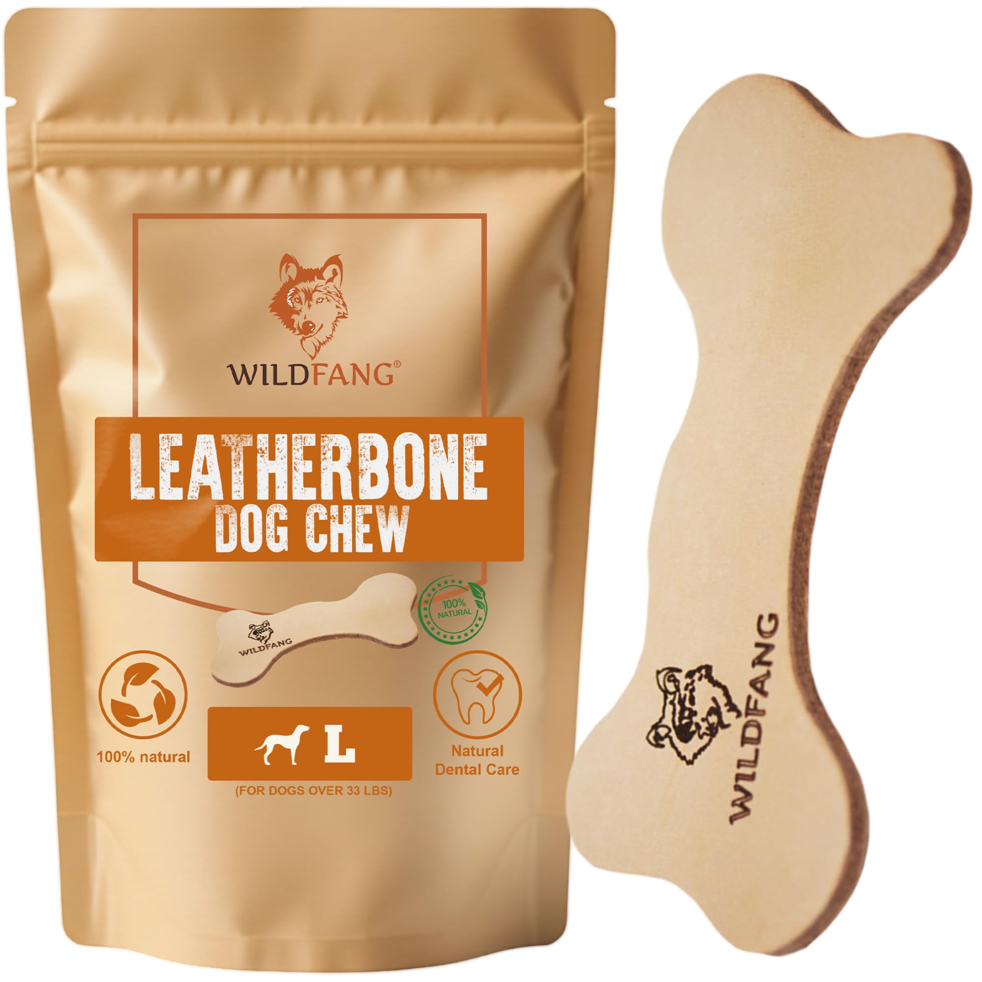 Wildfang® Leather Dog Toy, Large – Soft Dog Chew Toys for Gentle Chewers, Puppies & Senior Dogs with Sensitive Teeth – Non-toxic, Stuffing-free 5 mm Leather Bone, Dog Toys for Large Dogs, Pack of 1
