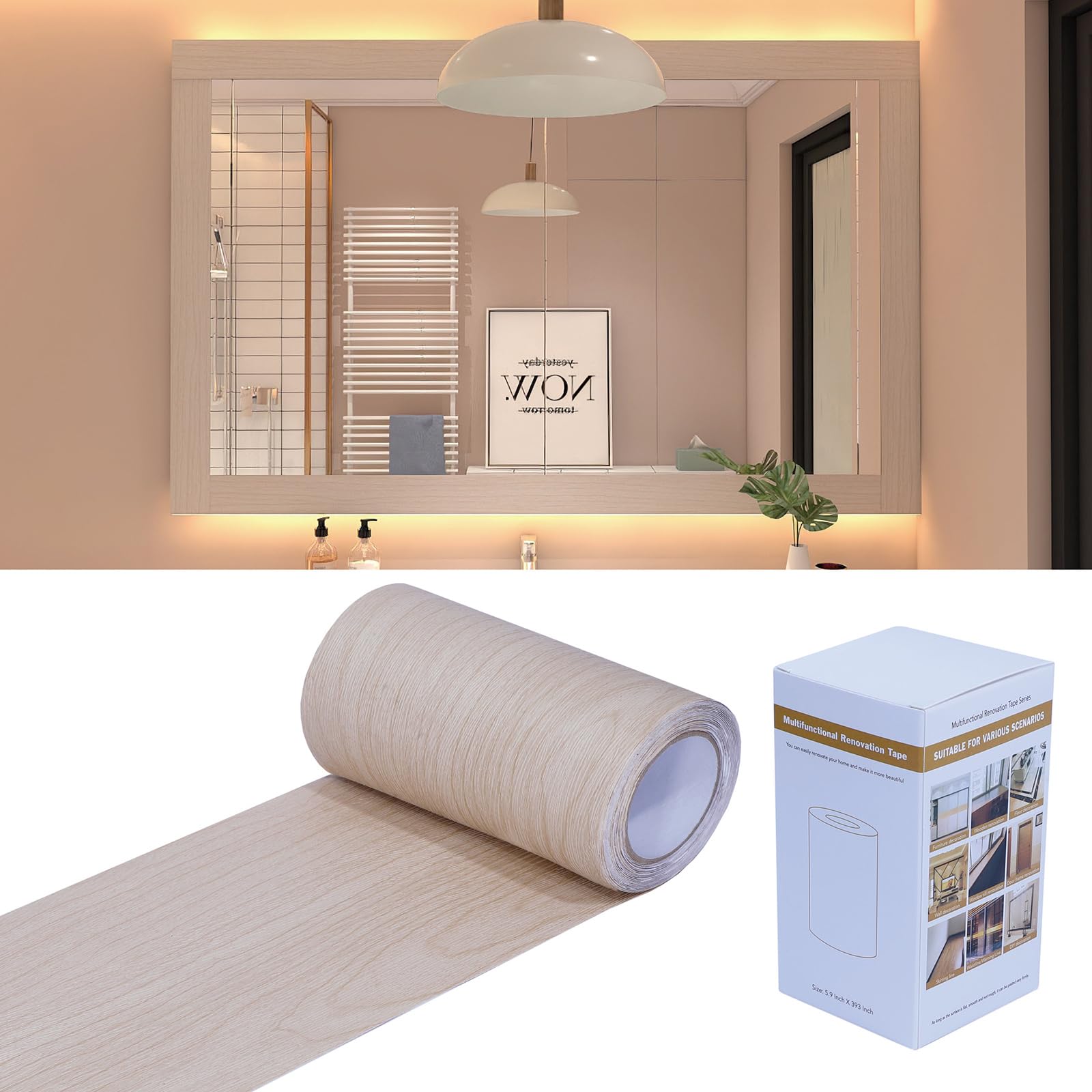 FEILAYS Wood Grain Sticker Repair Holes in the Floor Repair Wooden Doors with Decorative Strips Door Frame 15 cm x 10 m Willow