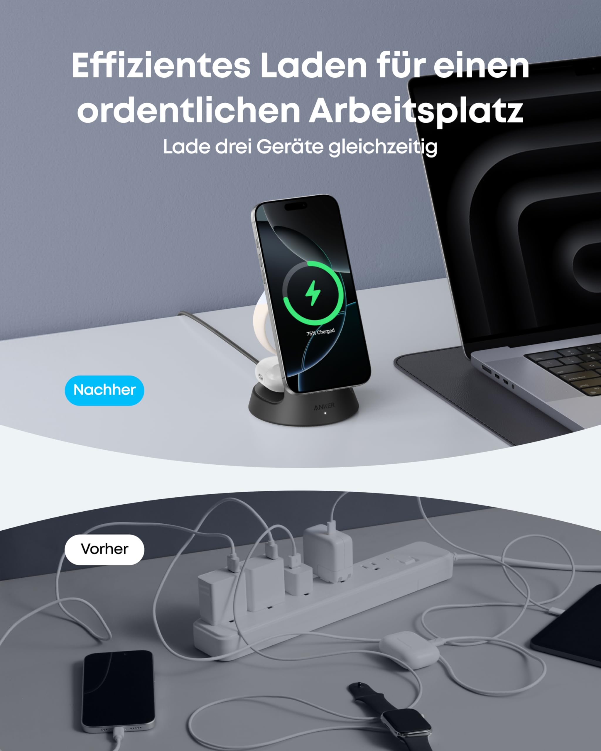 Anker MagGo 3-in-1 Ladestation Qi2 15W MagSafe kompatibel Ladegerät 6