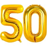42 Inch Large Gold 50 Balloon Number, 50th Birthday Decorations, Foil Mylar Big Helium Numbers Balloons for Birthday Anniversary Decorations Party Supplies