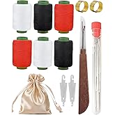 38PCS Big Eye Steel Sewing Needles Kit, Stainless Steel Needles with Seam Ripper Needle Threaders Thimbles 6 Spools Thread and Satin Storage Bag for Hand Sewing