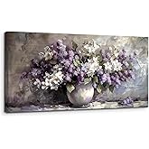 SERIMINO Still Life Large Wall Art, Purple Floral Canvas Prints Paintings, Vintage Vase Flowers Pictures Wall Decor Living Room Bathroom Kitchen Farmhouse Decor Artwork 20"X40"