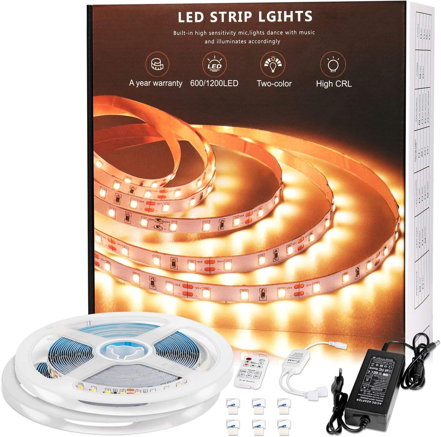Daylight/Warm White LED Strip Lights Tunable 30006500K,32